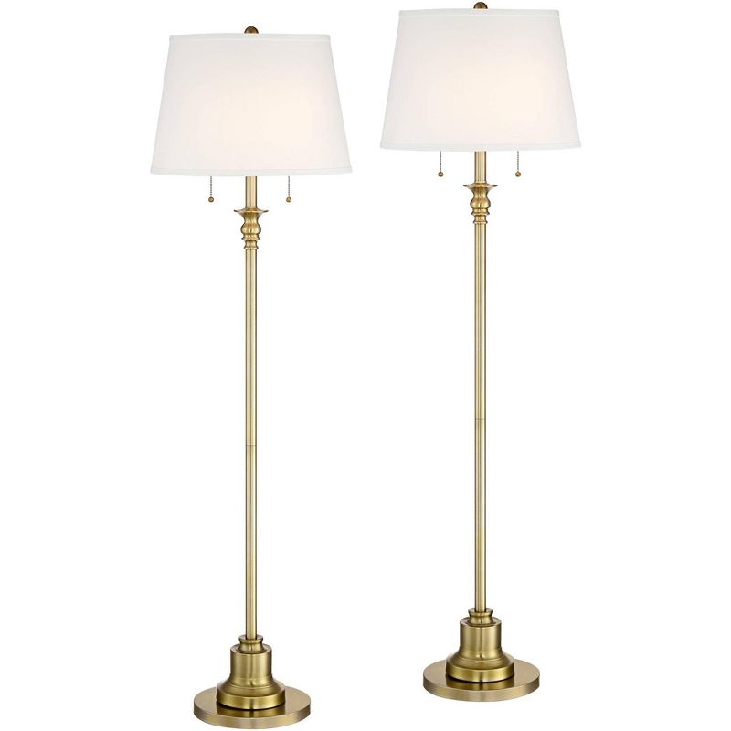 360 Lighting Spenser Traditional 58" Tall Standing Floor Lamps Set of 2 Lights Pull Chain Gold Metal Brushed Antique Brass Finish Living Room Bedroom, 1 of 10