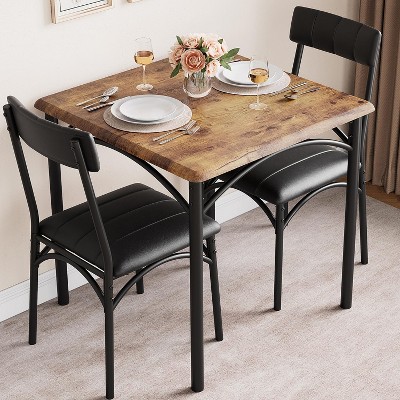 3-Piece Square Dining Set for 2 - Upholstered Chairs, Small Space Kitchen Table, Apartment Breakfast Nook
