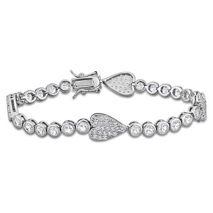 EVERLY JEWELRY | Sterling Silver 9 1/2 CT TGW Created White Sapphire Heart Bracelet, 8 inc - 1 of 4