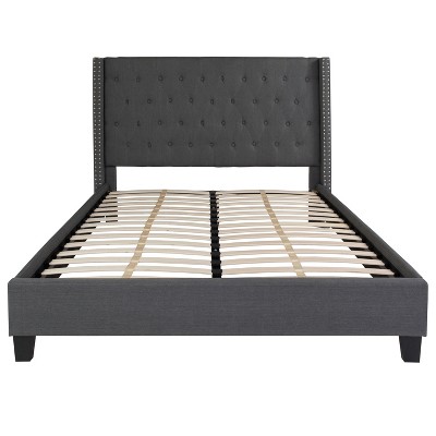 Elegant Dark Gray Queen Upholstered Bed with Nailhead Trim
