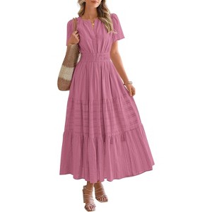 Women's 2025 Summer Casual Midi & Maxi Dress - Lightweight V-Neck Boho Beach Dress with Elastic Waist & Pockets Dusty Pink - 1 of 4