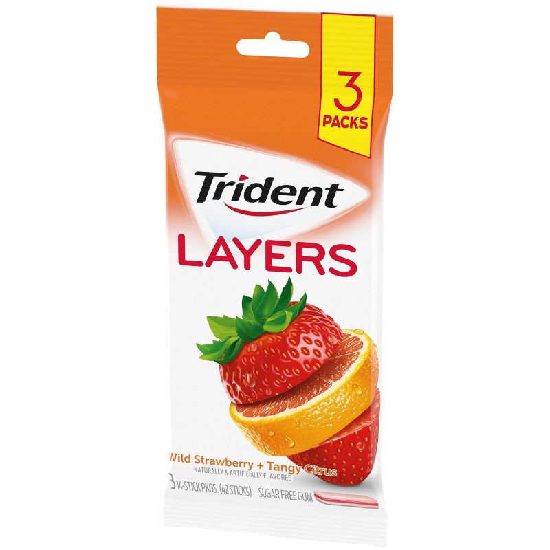 Trident Layers Wild Strawberry &#38; Tangy Citrus Sugar Free Gum - 3pk/42pc, 4 of 12