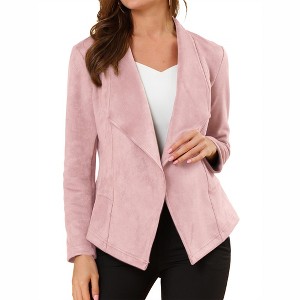 Allegra K Women's Faux Suede Lapel Draped Outwear Open Front Jacket - 1 of 4