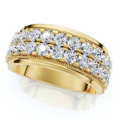 Pompeii3 2Ct Men's Diamond Double Row Wedding Ring Polished Band in White or Yellow Gold