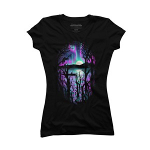 Junior's Design By Humans Night With Aurora By nicebleed T-Shirt - 1 of 3