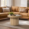 LuxenHome Brown Wood Fluted Round Coffee Table - 3 of 4