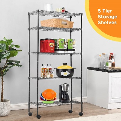 Black Heavy Duty 5-Tier Metal Wire Shelving Unit with Wheels