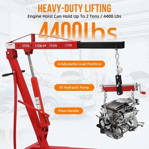 Engine Hoist, Cherry Picker - 2 Ton/4400 LB Heavy Duty with Leveler, Telescopic Boom & 6 Wheels, Folding Portable Lift for Garage Auto Shop - 1 of 4