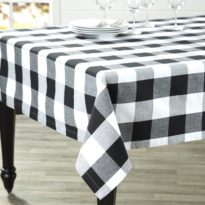 Red & White Plaid Tablecloth with Red Shimmer Stripes 60"x 84" OVAL 