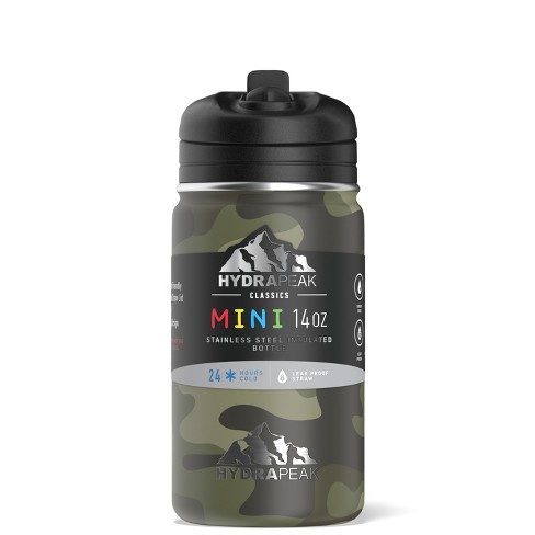 Hydrapeak Mini 14oz Insulated Kids Water Bottle with Straw Lid Camo