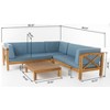 Sapphtopaz Patio Furniture Set Acacia Wood L-Shaped Loveseat Sectional Outdoor Chairs with Cushions Square Coffee Table for Garden, Backyard, Blue - 2 of 4