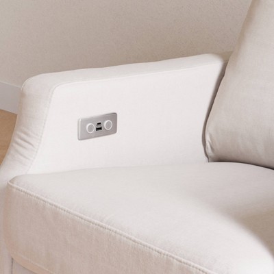 Cream Eco-Weave Recliner with Light Wood Swivel Base