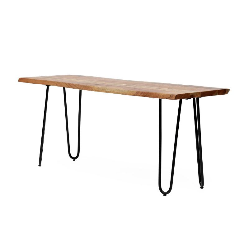 Plumb Handcrafted Modern Industrial Acacia Wood Dining Bench with Hairpin Legs Natural/Black - Christopher Knight Home, 1 of 7