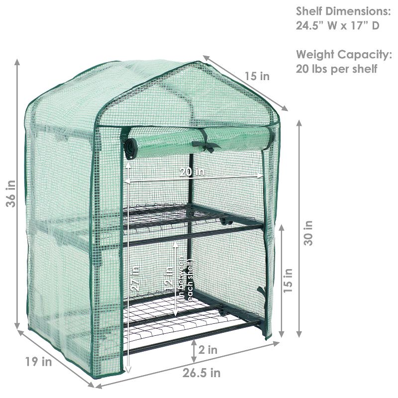 Sunnydaze Outdoor Portable Growing Rack 2-Tier Greenhouse with Roll-Up Door - 2 Shelves - Green, 4 of 14