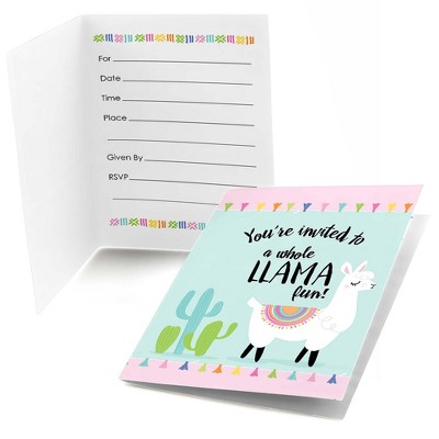 Big Dot of Happiness Whole Llama Fun - Fill In Llama Fiesta Baby Shower or Birthday Party Invitations (8 count)