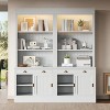 83.4-inch tall bookcase set with LED lighting, modern bookcase set with sliding doors, drawers, and open shelves, white. - 2 of 4