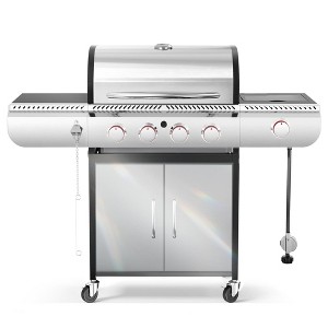 R.W.FLAME 4-Burner Propane Gas Grill with Side Burner, 42,000 BTU Stainless Steel BBQ Grill for Outdoor Cooking, with Cast Iron Grates, Baking Pan - 1 of 4