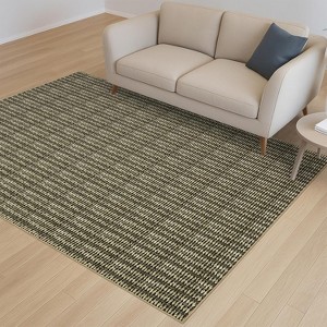 Washable Modern Textured Stripe Rug Thin Non-Slip Low Pile Stain-Resistant Reinforced Edges Foldable Entryway - 1 of 4