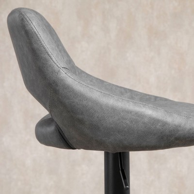 Adjustable Height & 360-Degree Swivel Gray Leather Bar Stool Set