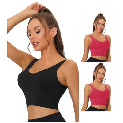 Allegra K Women's Workout Fitness Longline Wireless Padded Sports Bras Multicolored