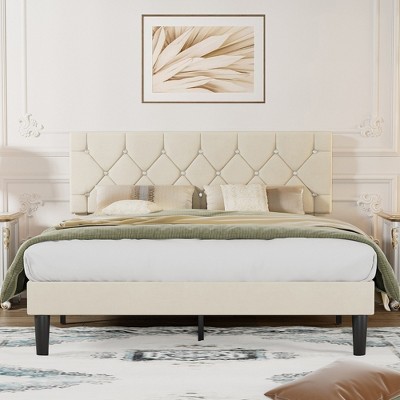 VECELO Queen/Full/Twin Upholstered Platform Bed Frame with Button Tufted Adjustable Headboard
