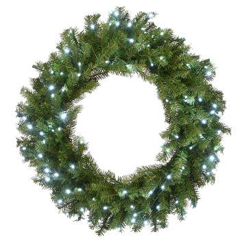 National Tree Company Pre-Lit Artificial Christmas Wreath, Green, Norwood Fir, White Lights, Christmas Collection, 30 Inches