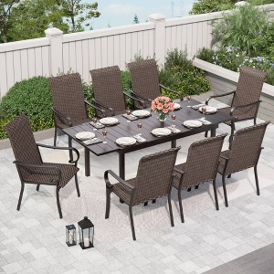 Captiva Designs 9pc Steel Outdoor Patio Dining Set: Rattan Chairs, Extendable Table for 8 - 1 of 4