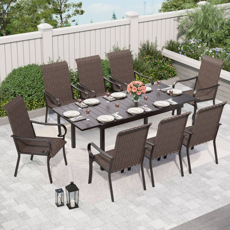 Captiva Designs 9pc Steel Outdoor Patio Dining Set with Rattan Arm Chairs &#38; Rectangle Extendable Table, 1 of 8
