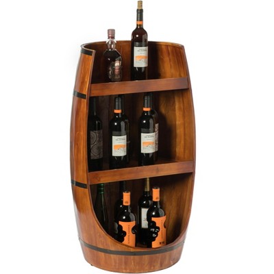 Vintiquewise Rustic Wooden Wine Barrel Display Shelf Storage Stand