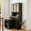 ORRD 69" Modern Kitchen Pantry Cabinet with 3 Rattan Doors & Removable Kitchen Cart, Buffet Storage Hutch with Adjustable Shelves, Black - 3 of 4
