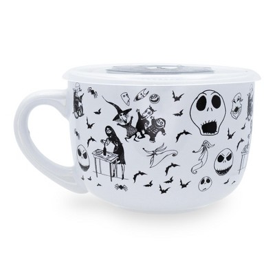 Silver Buffalo Disney Mickey Mouse Red-Striped Ceramic Soup Mug With Spoon  | Holds 24 Ounces