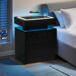 EROMMY 18.9" W Led Nightstand With Charging Station ,two Drawers, Wireless Charging, Usb/type-c Ports & Rgb Lights - 1 of 4