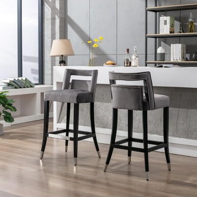 TOAOTBNBO Comfortable Barstool with Nailheads, Counter Height Bar Stools with Birch Wood Leg, Mid-Century Stools for Kitchen Island