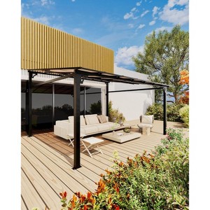 12 x 14ft Aluminum Frame Lean to Gazebo, Hardtop Wall Pergola with 6mm Sloped Polycarbonate Roof for Lawn, Patio, Porch, Deck, Yard and Party - 1 of 4