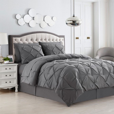 Sweet Home Collections 8 Piece Pinch Pleated Bed In a Bag All Season Complete Set, Queen, Gray