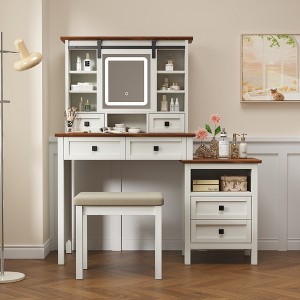 LOVSON 46.5'' Farmhouse Dresser with Adjustable LED Lighted Mirror and Charging Stand for Bedroom, Rustic Dresser - 1 of 4