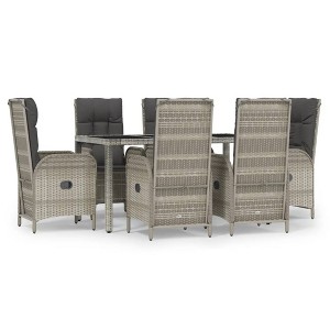vidaXL Outdoor Patio Dining Set - 7 Piece Poly Rattan Furniture with Reclining Chairs, Tempered Glass Tabletop, Powder-Coated Steel Frame in Gray - 1 of 4