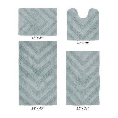 Hugo 4-Piece Bath Rug Set 100% Premium Cotton Tufted Chevron Pattern Bathmats for Bathroom, Super Soft Absorbent Machine Washable