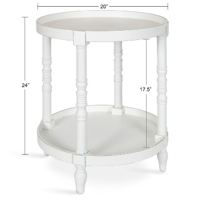 Bellport 22.5" Rustic White Round Wooden Side Table with Shelf