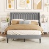 Safstar Queen Size Bed Frame Linen Fabric Upholstered Platform Bed w/Wingback Headboard - 2 of 4