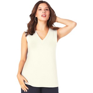 Roaman's Women's Plus Size Ultrasmooth Fabric V Neck Tank - 1 of 4