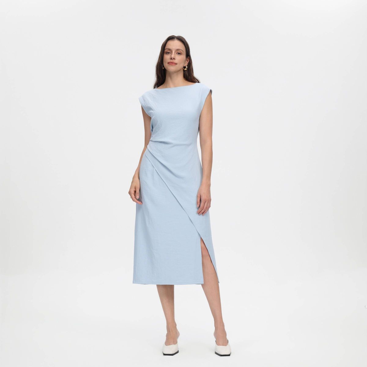 Women's Cap Sleeve Shirring Midi Wrap Dress - A New Day™ - thumbnail 9