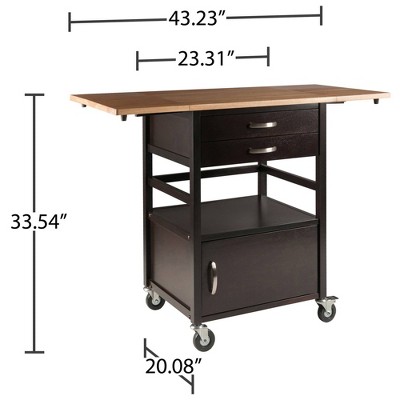 Light Wood and Black Drop Leaf Kitchen Cart with Storage