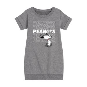 Girls' - Peanuts - Snoopy Repeat Graphic Short Sleeve Fleece Dress - 1 of 4