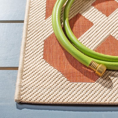 Terracotta and Bone Geometric Square Indoor/Outdoor Rug
