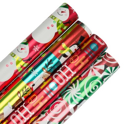 JAM Paper & Envelope 4ct Christmas Gift Wrap Rolls 'HoHoHo Santa' Red