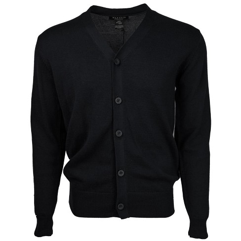 Marquis Men's Black Solid Color Cotton Button Down Cardigan