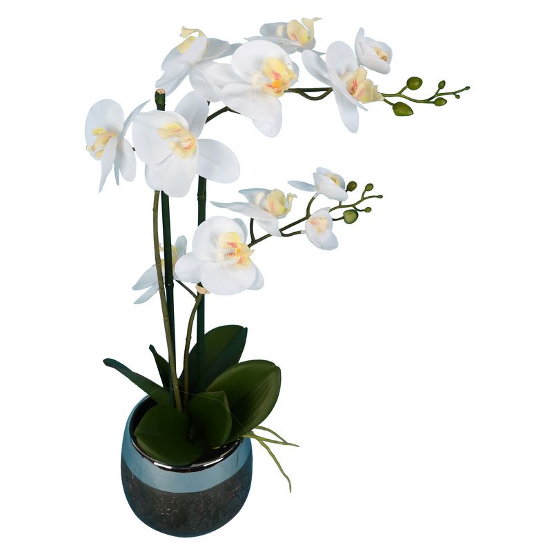 Vickerman 23" Artificial White Phalaenopsis In Metal Pot., 2 of 8