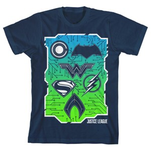 Justice League Movie Superhero Logo Slate Boy's Navy T-shirt - 1 of 3