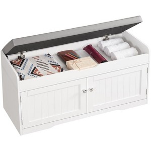 USIKEY Shoe Storage Bench, 2 Tier Shoe Bench with Padded Seat & 2 Barn Doors, Entryway Bench Shoe Cabinet for Living Room, Bedroom - 1 of 4